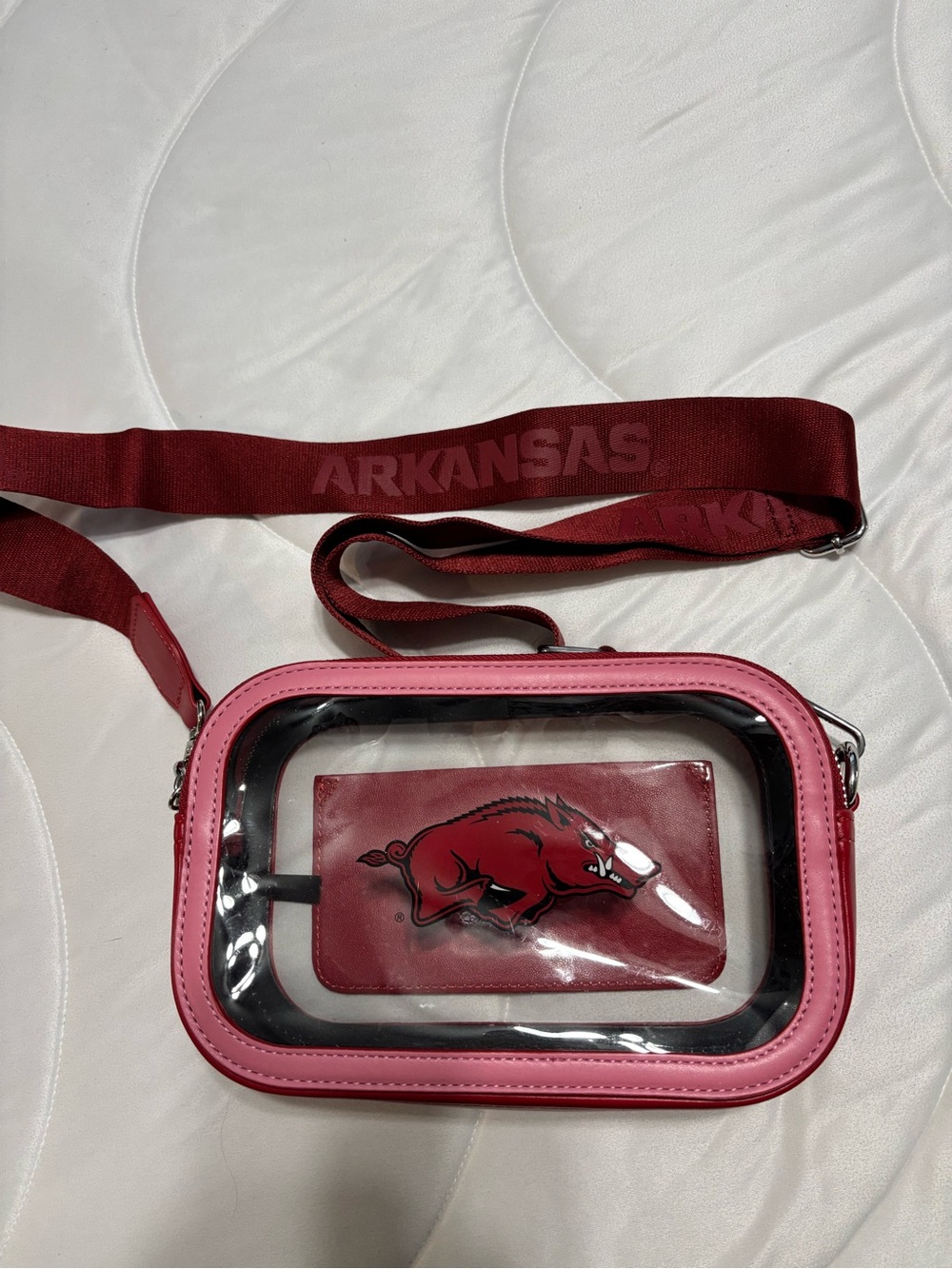 Arkansas Razorbacks Clear Camera Bag with Pink and Red Trim